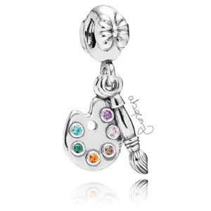 EUC Pandora 791268CZMX Sterling Silver Artist Palette Dangle Bead w/ CZ's